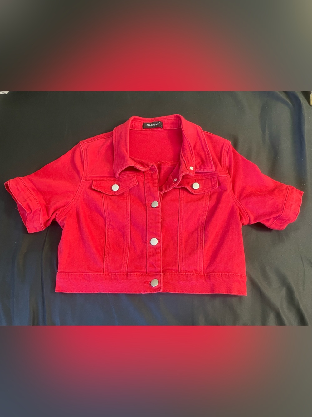Red Cropped Denim Jacket Size M